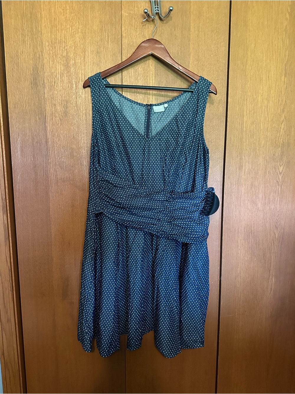 eshakti Navy Blue Polka Dot Sleeveless Mini Dress
